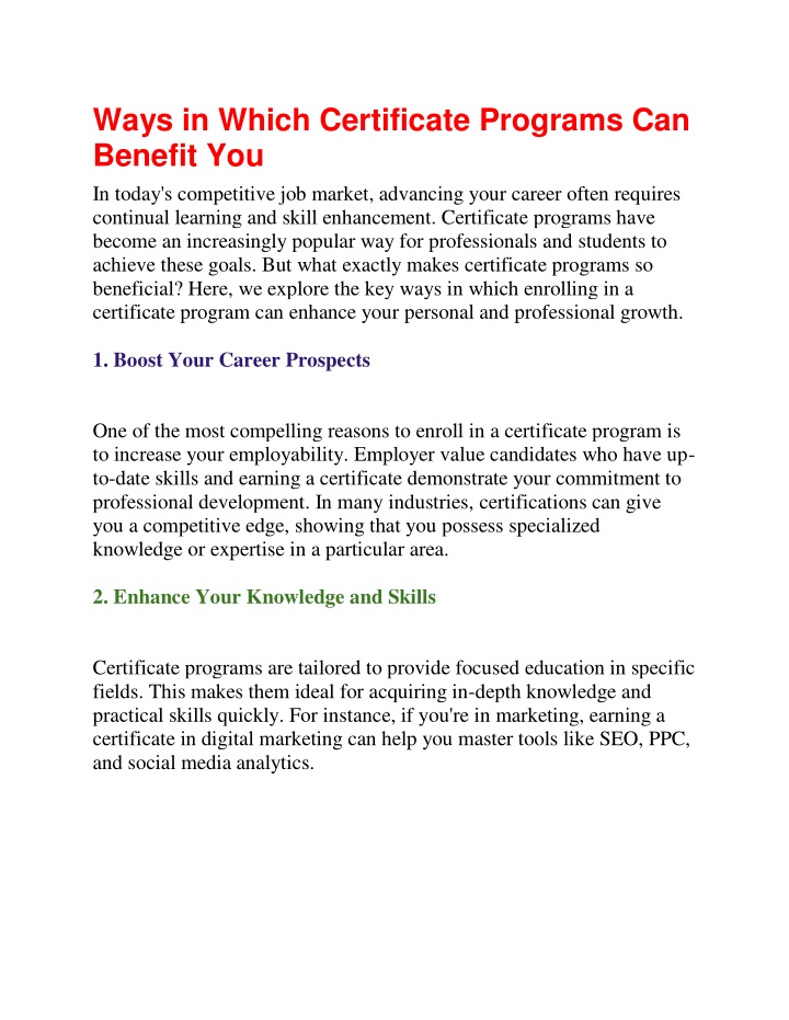 ways in which certificate programs can benefit