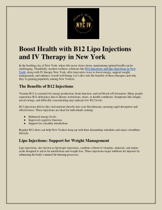 Boost Health with B12 Lipo Injections and IV Therapy in New York