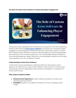the role of custom keno software in enhancing