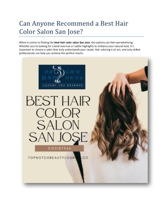 Can Anyone Recommend a Best Hair Color Salon San Jose