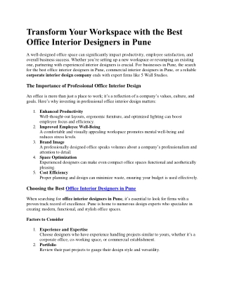 Best Office Interior Designers in Pune