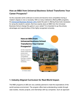 How an MBA from Universal Business School Transforms Your Career Prospects