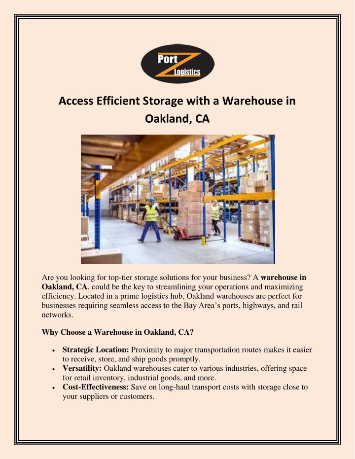 access efficient storage with a warehouse