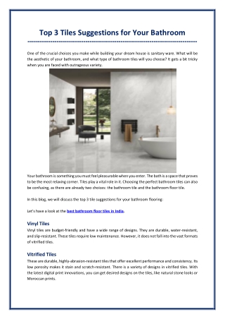 Top 3 Tiles Suggestions for Your Bathroom