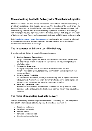 Blockchain in Logistics: The Key to Efficient Last-Mile Delivery