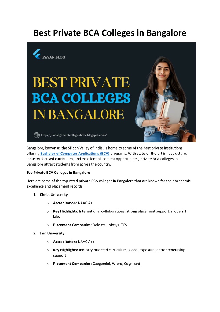 best private bca colleges in bangalore