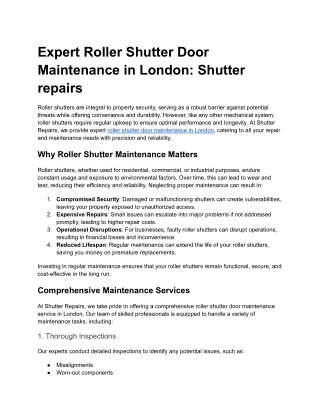 Expert Roller Shutter Door Maintenance in London : Shutter repairs