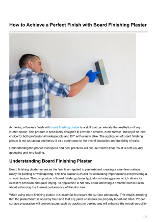 How to Achieve a Perfect Finish with Board Finishing Plaster