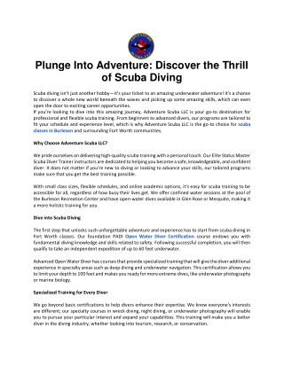 Plunge Into Adventure Discover the Thrill of Scuba Diving