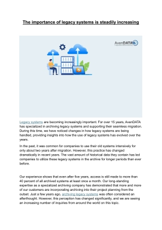 The importance of legacy systems is steadily increasing-AvenData