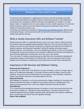 Best QA Services and Software Testing