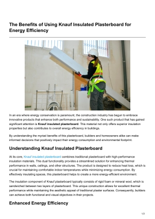 The Benefits of Using Knauf Insulated Plasterboard for Energy Efficiency