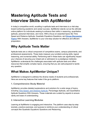 Mastering Aptitude Tests and Interview Skills with AptiMentor