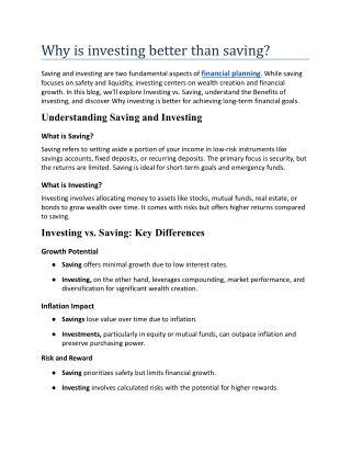 Why is investing better than saving