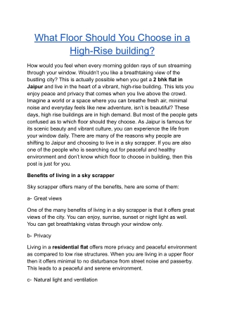 What Floor Should You Choose in a High-Rise Tower