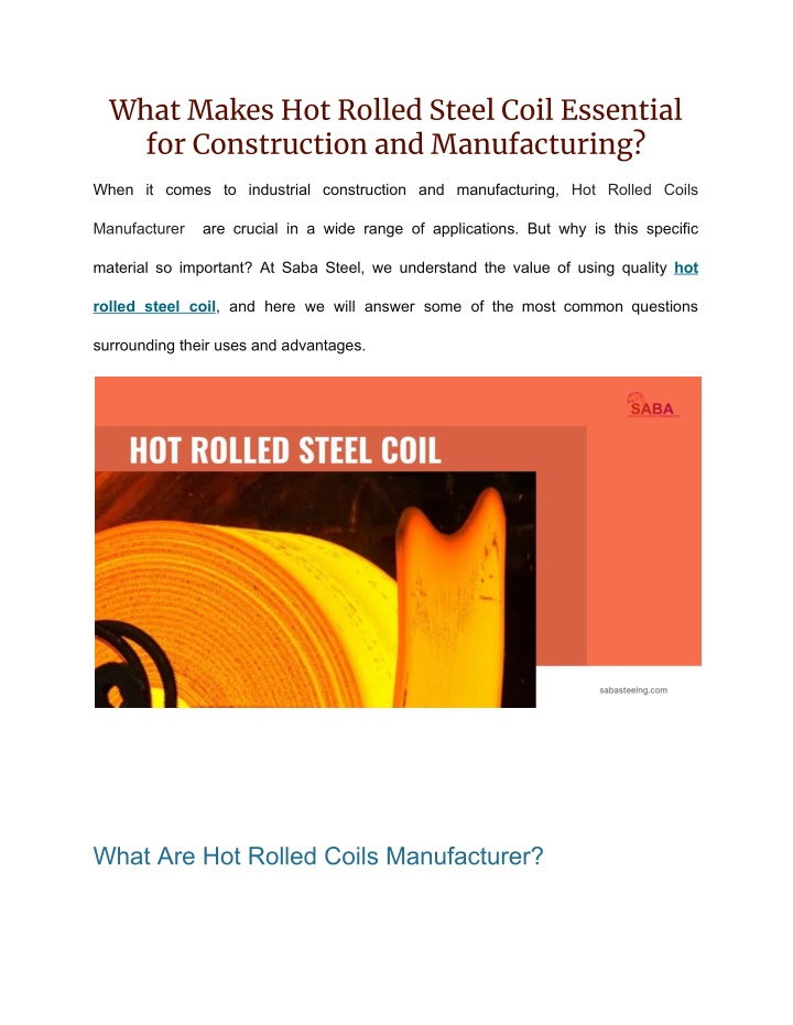 what makes hot rolled steel coil essential