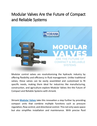 Modular Valves Are the Future of Compact and Reliable Systems