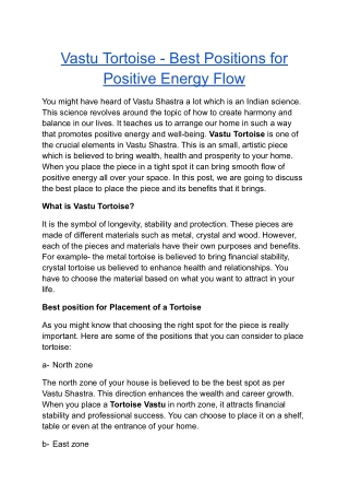 vastu tortoise best positions for positive energy