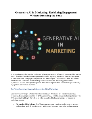 Generative AI in Marketing - Optimizing the Marketing Cost