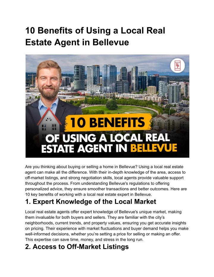 10 benefits of using a local real estate agent