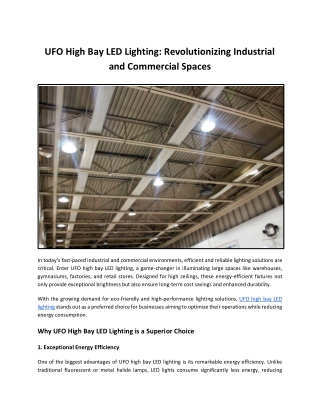 UFO High Bay LED Lighting: Revolutionizing Industrial  and Commercial Spaces