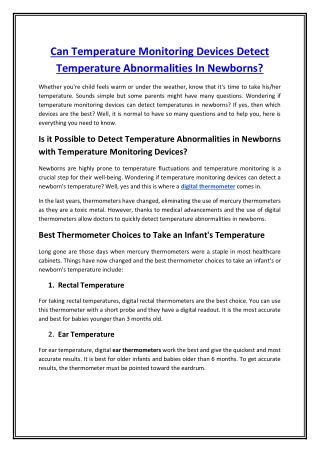 Can Temperature Monitoring Devices Detect Temperature Abnormalities In Newborns_ 