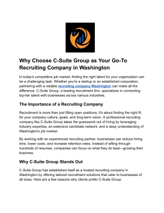 Why Choose C-Suite Group as Your Go-To Recruiting Company in Washington