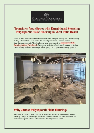 Transform Your Space with Durable and Stunning Polyaspartic Flake Flooring in West Palm Beach