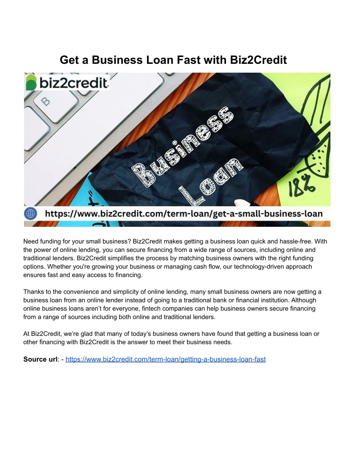 get a business loan fast with biz2credit