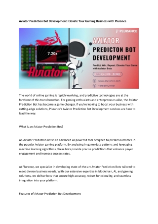 Aviator Prediction Bot Development Elevate Your Gaming Business with Plurance