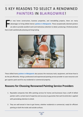 5 Key Reasons to Select a Renowned Painters in Blairgowrie!