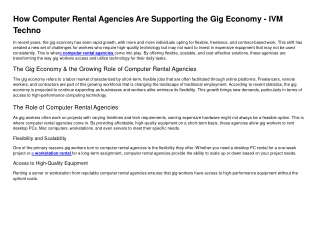 How Computer Rental Agencies Are Supporting the Gig Economy - IVM Techno