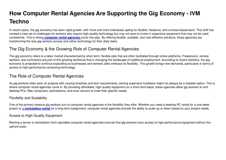 how computer rental agencies are supporting