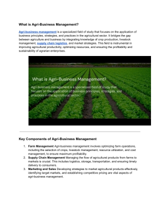 What is Agri-Business Management