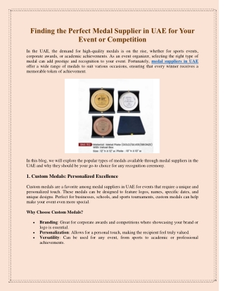 Finding the Perfect Medal Supplier in UAE for Your Event or Competition