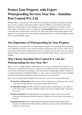 Reliable Waterproofing Services Near Me | Sunshine Pest Conwaterproofing Near me