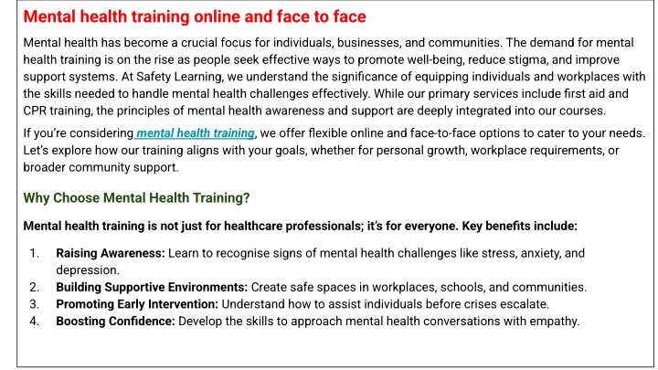 mental health training online and face to face