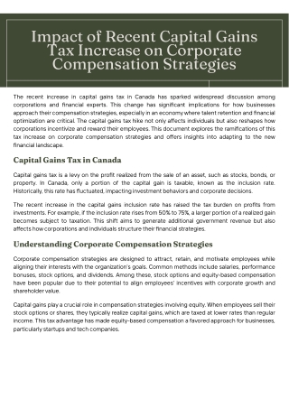 Impact of Recent Capital Gains Tax Increase on Corporate Compensation Strategies