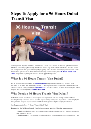 Steps To Apply for a 96 Hours Dubai Transit Visa