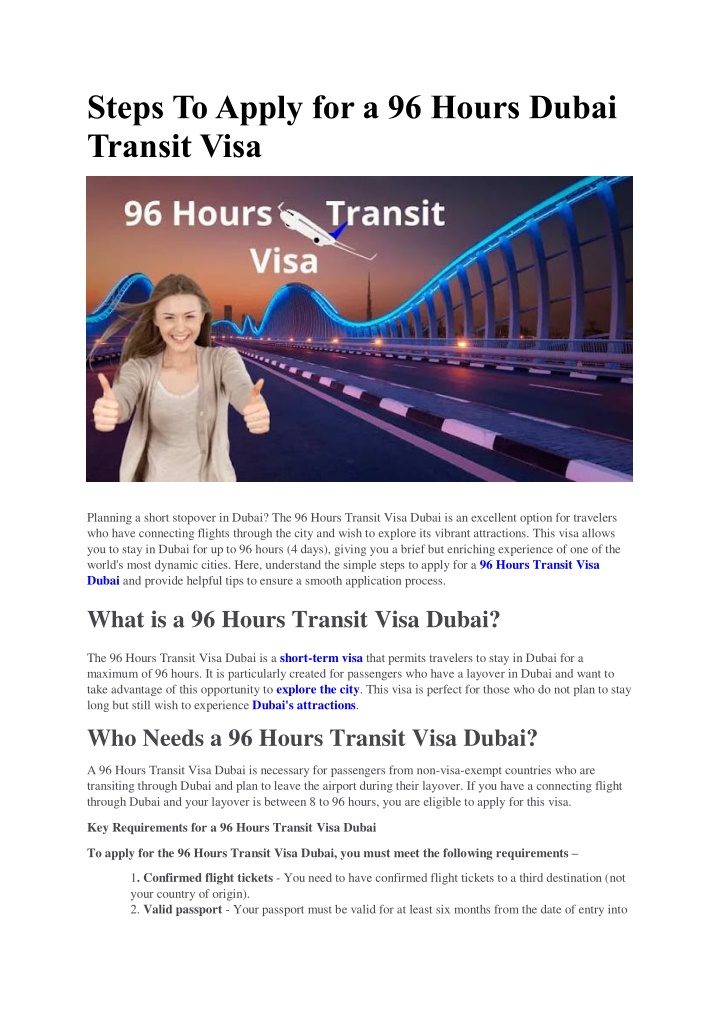 steps to apply for a 96 hours dubai transit visa