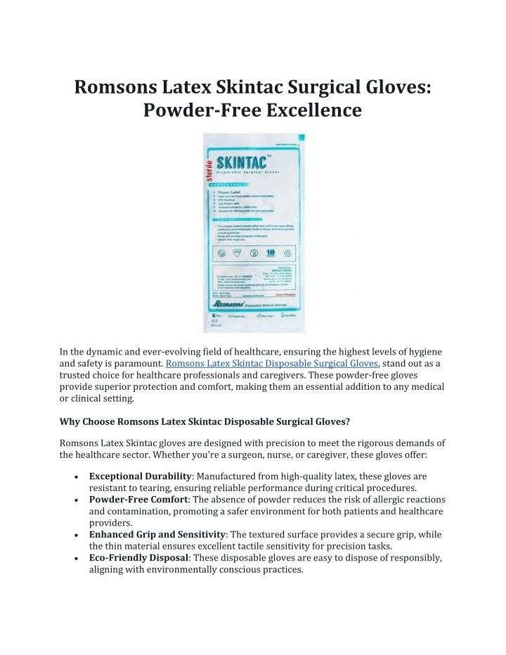 romsons latex skintac surgical gloves powder free