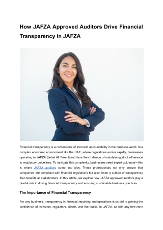 how jafza approved auditors drive financial