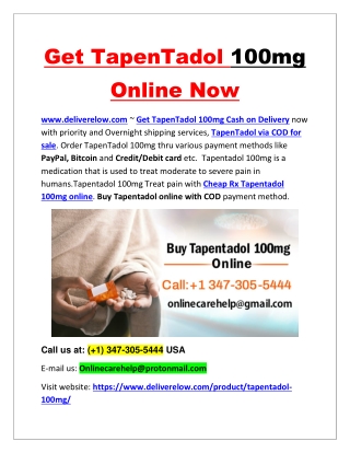 Get TapenTadol 100mg Online Now