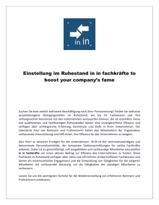 Einstellung im Ruhestand in in fachkräfte to boost your company’s fame