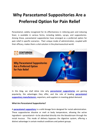 Why Paracetamol Suppositories Are a Preferred Option for Pain Relief