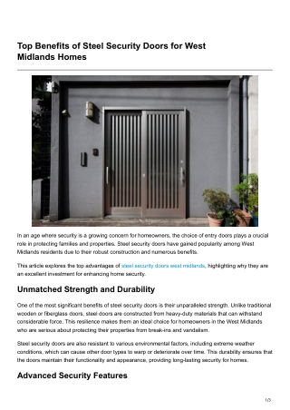 Top Benefits of Steel Security Doors for West Midlands Homes