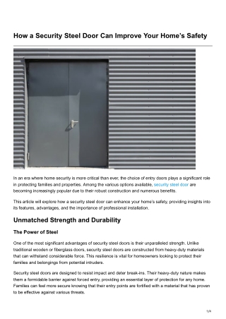 How a Security Steel Door Can Improve Your Home’s Safety