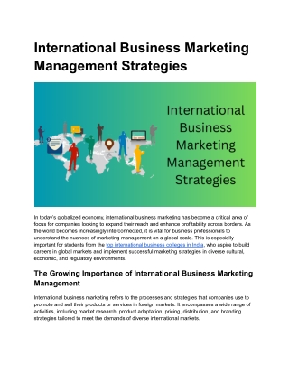 International Business Marketing Management Strategies