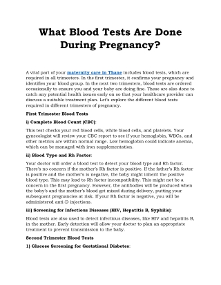 What Blood Tests Are Done During Pregnancy