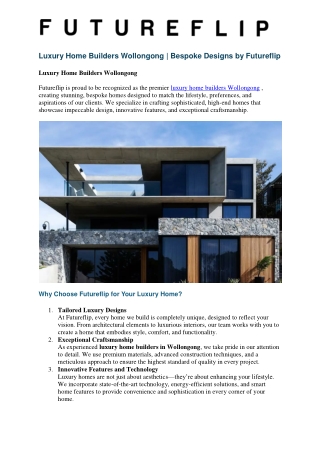 Luxury Home Builders Wollongong | Bespoke Designs by Futureflip